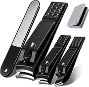 YESDEX Nail Clippers Set Stainless Steel - 4pcs Sharp Toe Nail Clippers and Fingernail Clipper, Black Matte Nail Cutter Kit with Travel Box for Gifts, Manicure Set Nail Care Tool for Men and Women