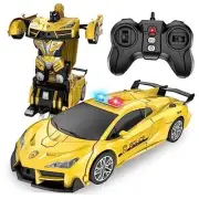 Remote Control Car, Transform Robot RC Cars, 2.4Ghz Transforming Police Yellow