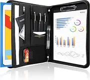 ProCase Portfolio Business Padfolio Folder with Zipper, Conference Meeting Executive File Legal Document Organizer with Pockets Letter Size A4 Writing Pad Notepad Padfolio for Men Women -Black