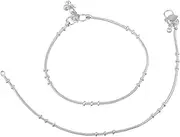 [Efulgenz] Indian Silver Tone Bell Charms Tassel Chain Anklet Set Bracelet Payal Foot Jewelry