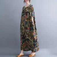 在飛比找Yahoo奇摩購物中心優惠-米蘭精品 連身裙棉麻洋裝-寬鬆民族風印花長款女裙子3色74c