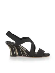Black Patterned Strap Wedge Sandals