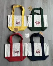 BRAND NEW TRADER JOES CANVAS MINI TOTE BAG NWT SET OF 4 - RED BLUE GREEN YELLOW
