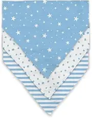 Baby Bandana Dribble Bibs, Blue Star Polka Dot Stripe Pattern, Set of 3 with Popper Closure