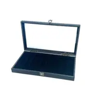 Straight Edge Razor Rustic Black Stained Wood Glass Top 10 Slot Display Box Case