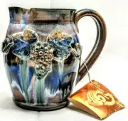 Studio Art Pottery Hand Crafted Pitcher by Greg Olson Grapes 6"