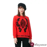 在飛比找Yahoo奇摩購物中心優惠-KeyWear奇威名品 蕾絲花片層次設計感長袖上衣-紅色