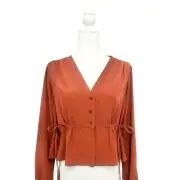 New Topshop Rust Orange Tie Front Top Blouse Size 2