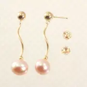 Pink Cultured Pearl 14k Yellow Gold Spiral Tube Dangle Stud Earrings