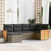 6 Piece Garden Sofa Set with Cushions Grey Poly Rattan, Conversation Sets