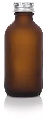 Frosted Amber Glass Boston Round Screw Bottle with Silver Metal Cap - 2 oz / 60