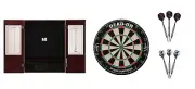 Bristle Dartboard + Mahogany Steel Tip Cabinet + Fatal Shot & Raven Darts