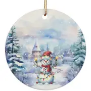Happy Snowman Lights In Snowy Winter Christmas Ornament Xmas Gift Tree Decor