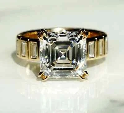 Asscher Cut 8.00MM Moissanite Double Prong Setting 10K Gold Unique Wedding Ring