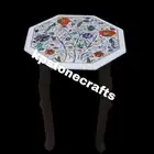 15" Octagonal White Marble "Flower of Life" Inlay Table Top