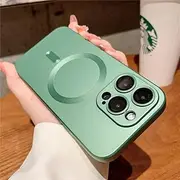 Matte Soft Silicone Magnetic Wireless Charging Case for iPhone 14 Plus 13 12 11 Pro Max Glass Lens Protection Cover,Green,for iPhone 14 Pro