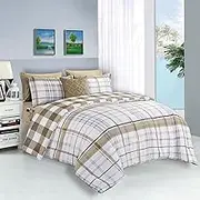 Elegant Comfort Silky Soft 8-Piece Plaid Lodge Bed-in-a-Bag Comforter Set, Includes 4pc Smart Sheet Set, Comforter, Decorative Pillow, Matching Pillowcases and Shams - King/California King, Taupe