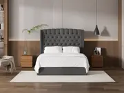 My Style Winged Headboard & Slimline Base - Queen / Gunmetal / Gas Lift Base