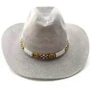 NEW BEADED NATIVE STYLE HANDMADE ETHNIC WHITE YELLOW SEED HATBAND 1/2" H28/1