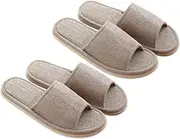 COMPUKAS 2Pairs Summer Slippers for Home Non Slip Eva Bottom Cotton Linen Slippers Lightweight Beige for Hotels and Guest Use