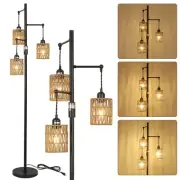 Bohemian Farmhouse Floor Lamp Black 65-Inch Dimmable 3 E26 UL Sockets Natural...