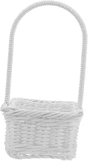 SOPOTUTU Wicker Flower Basket Flower Girl Basket for Weddings Baptism and Country Picnics Charming Decorative Storage for Home Organization White
