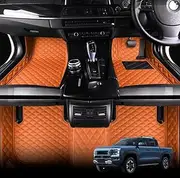LMY Custom PU Leather Car Floor Mat Complete Set 5x7 Diamond Pattern Compatible with BYD Shark 6 2025 (Orange)