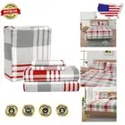 Machine Washable King Size Flannel Sheets - Red Stripe, Warm Winter Comfort