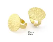 Round Hammered Adjustable Ring Blank - Raw Brass (25mm Blank ) 4951