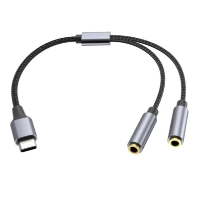TypeC Male to Double 3.5mm Female Y Splitters Cord USB C Earphone Cable