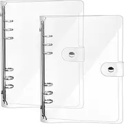 Newbested 2 Pack A5 Transparent Soft PVC 6 Holes Binder Notebook Cover,Snap Button Closure Refillable Notebook Round Ring Binder Cover Protector(Paper Not Included)