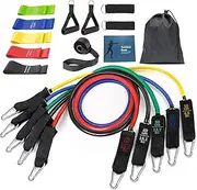 Resistance Bands with Handles, Fitness Workout Bands Set 18PCS, Anti-Snap Resistance Bands Kit 150 lbs, Exercise Training Tubes with Large Handles, Ankle Straps, Door Anchor, Carry Bag