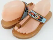 $155 EASTLAND HICKORY 1955 Tan Beaded Designer Toe Loop Flat Sandals 9 EUR 40
