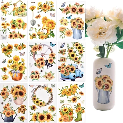9 Sheets Sunflower Rub on Transfer, Rub on Decal Sunflower Decor Transfer Sticke