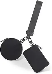 [WZNBBOY] Keychain Wallet Mini Zip Around Dual Pouch Wristlet Small Portable Dual Pounch Wristlet Detachable Coin Purse for Women Gym Workout Outdoor Life, Black*2, Outdoor