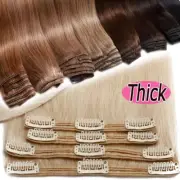 Thick Clip In Remy Human Hair Extensions Double Weft Full Head Long Straight