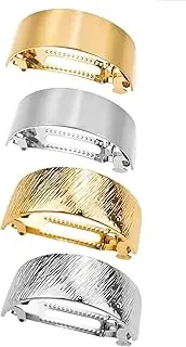 4 PACK Hair Clips Ponytail Holder, Metal High Ponytail Cuff Hair Barrettes Simple Retro Large Hair Barrettes French Clip Barrettes Gold Hair Barrettes For Women Girls (Gold+Silver, One size)
