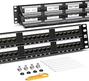 AMPCOM Premium Series CAT5/5e Patch Panel, 15μ Gold Plated, 2U 48-Port Rackmount or Wallmount Punch Down Patch Panel, Cable Management Panel, Label Board, RJ45, 568A 568B