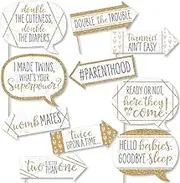 Funny It's Twins - Gold Twins Baby Shower Photo Booth Props Kit - 10 Piece