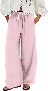 [SAFRISIOR] Womens Hudson Canyon Pants Side Striped Sweatpants Drawstring Waist High Rise Pant Trousers with Pockets, Solid Pink, Large