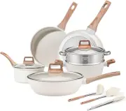 XIULIUU 12Pcs Pots and Pans Set, Nonstick Cookware Sets, White Granite Induct...