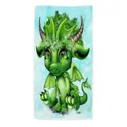 Cute Fantasy Creature Green Leaf Lil Dragon Microfiber Beach Towel