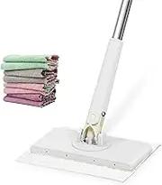 Automatic Cloth Changing Mini Mop, Automatic Mini Mop, Hands-Free Flat Dust Mop with 360°Rotating Head, Compatible with Towels or Disposable Wipes, for Bathroom, Kitchen ((93cm/36.6in),White)