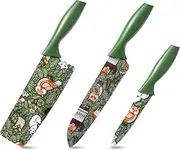 WILLKOMMEN Kitchen Knife Set 3 PCS, Professional Sharp Stainless Steel Chef’s Knife Set, Food Grade Non-Stick Color Printing Animals Pattern Knives Set, Good Choice for Birthday, Housewarming (Green)