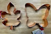 NEW Wilson 2 Solid Copper Cookie Cutters Butterfly 5" - Maple Leaf 6" NEW w/ Tag