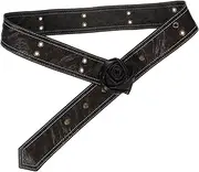 [VALICLUD] Ladies Vintage Rose Floral Wide Waistband Chic Snap Button Design Versatile for Dresses Jeans Durable Punk Waist Belt Coffee Color