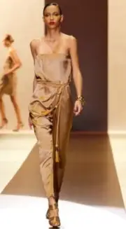 GUCCI SILK STRAPLESS BELTED JUMPSUIT SZ It 38 SS2011