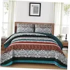 Boho Quilt Set Queen Size, 3 Piece Bohemian Striped Revesible Bedspread
