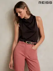 Reiss Plum Purple Darla Cotton Blend Cowl Neck Sleeveless Top (H44726) | $135
