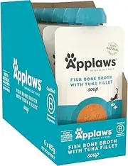 [Applaws] 100% Natural Wet Cat Treat Fish Bone Broth with Tuna Fillet Soup, Limited Ingredients Pet Food 80g (Pack of 6)